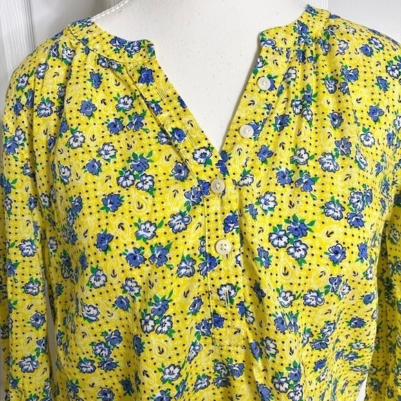 TALBOTS Yellow Spring Floral Cotton Bell Sleeve Blouse - Picture 4 of 10